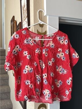 Madewell Red Floral Striped Women's Blouse